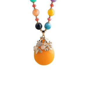 Korean Style Amber Teardrop Necklace With Goldfish Pendant Long Sweater Chain For Women Autumn Winter Fashion Accessory - Product Image 5