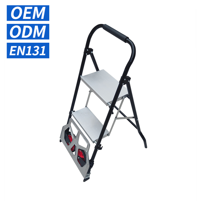 QAOSEN 2-in-1 Multifunctional Aluminum Hand Truck Industrial Design Folding 2-Step Stair Trolley Ladder Supermarket Outdoor