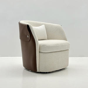 <b>Light</b> Luxury Leather Minimalist Tufted Swivel Chair with Metal Legs-Home & Office Living Room Furniture Single Sofa Chair - Product Image 1