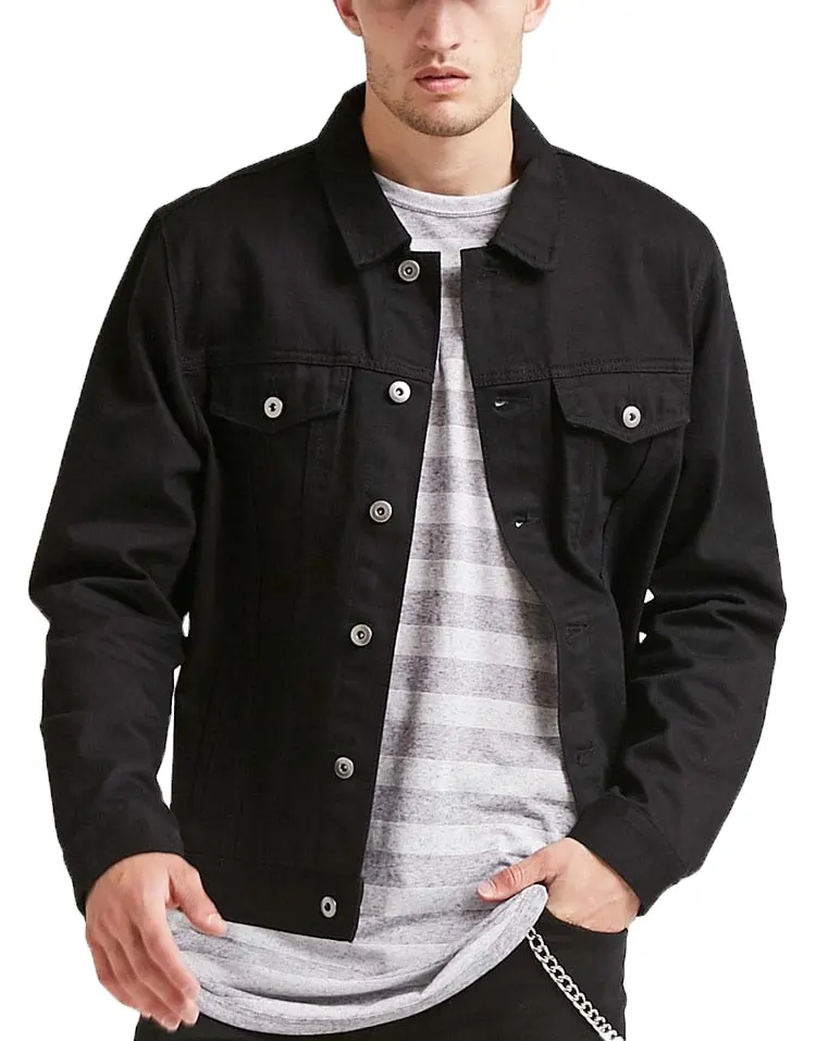 Jaqueta jeans preta casual masculina, casaco de algodão 100%