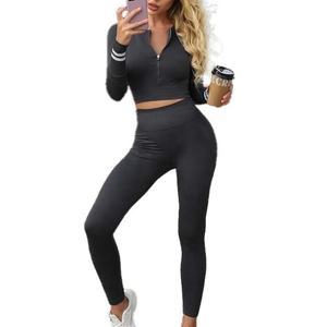 Hot Sale Women's Yoga Outfit Sets Quick-Drying Nylon Gym Tops <b>Leggings</b> Solid Sports Lounge Wear <b>Plus</b> <b>Size</b> <b>Crop</b> Tops Tracksuits - Product Image 5
