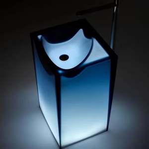 Lavabo autoportant transparent <span class=keywords><strong>en</strong></span> résine avec drain, à trou unique, design moderne et écologique, <span class=keywords><strong>en</strong></span> pierre acrylique - Product Image 5