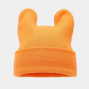 Wholesale High Quality Single-cuff Outdoor Warm Blank Skully Wool Jacquard Women Winter Knit Cap Beanie With Ears