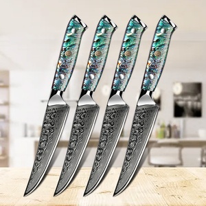 Ensemble de couteaux de cuisine Santoku et de chef en acier Damas VG10 à 67 couches, avec manche en résine et coquille d'ormeau, pour la découpe de fruits, vente en gros - Product Image 4