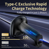 Venta caliente 2D Interfaz USB portátil Escáner de código de barras de mano inalámbrico IP54 Clasificación de alta precisión 200 Escaneos/Sec Lector QR Stock