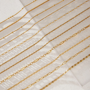 Collier en acier inoxydable plaqué or PVD 18K, à maillons mélangés (Figaro, torsadé, boule, trombone, blé, chemin <span class=keywords><strong>de</strong></span> fer), délicat pour femme - Product Image 2