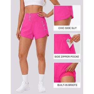 Pantalones cortos deportivos FOXA para mujer, de cintura alta, para correr, hacer ejercicio, gimnasio, deportes, secado rápido, con bolsillo con cremallera - Product Image 4