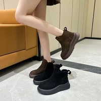 Sepatu Boots Wanita Hak Datar - Bahan Beludru Resleting Samping Anti-Selip Hangat untuk Musim Dingin