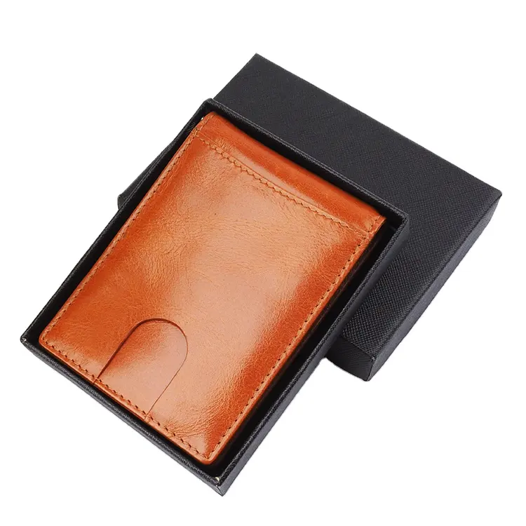 RFID Blocking Bifold Slim Money Clip Genuine Leather Thin Minimalist Front Pocket Wallets for Men