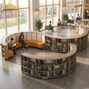 Libreria Curva in Legno per Esposizione Libri, Produzione EVERPRETTY per Biblioteche Universitarie e Sale Lettura - Product Image 1