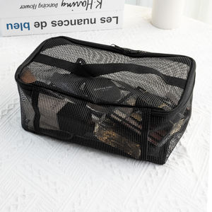 Borsa per il trucco personalizzata Borsa per il trucco in Nylon di grande capacità portatile X borsa da viaggio da viaggio nera traspirante in rete per gli <span class=keywords><strong>occhi</strong></span> borsa per cosmetici - Product Image 4