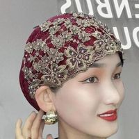 Foulard de Tête pour Femmes Musulmanes avec Broderie de Perles et Fleurs, Hijab Turban Islamique Arabe Élégant