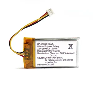 इलेक्ट्रिक उपकरण के लिए हॉट सेल रिचार्जेबल 422339 3.7V 350mAh रिचार्जेबल लिथियम पॉलिमर बैटरी पैक