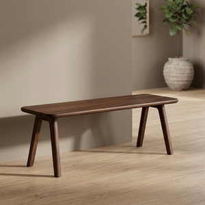 Banc de salle à manger moderne en teck avec coins arrondis et pieds effilés - Product Image 4