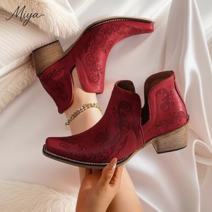 Bottines Chelsea F-8 2026 Automne Dernières Tendances Rétro Western Cowboy pour Femme Broderie Ethnique Bout Pointu à Enfiler - Product Image 1