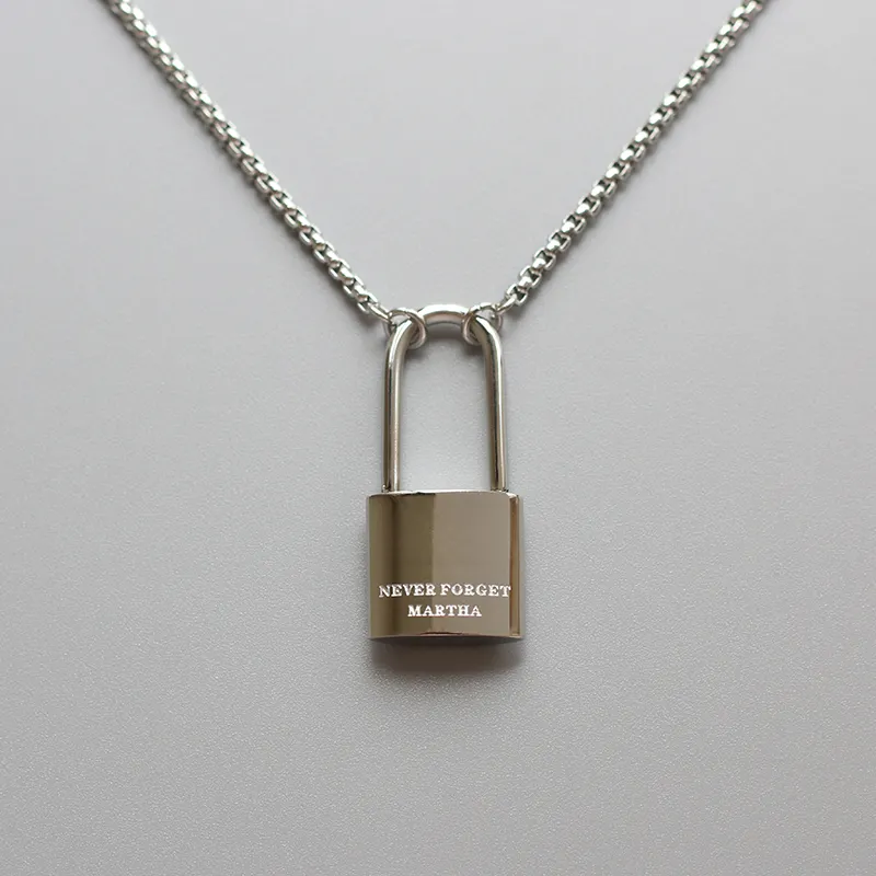 Minimalist Personalized Simple Fashion Women Stainless Steel Silver Color Custom Engrave Padlock Pendant Necklace
