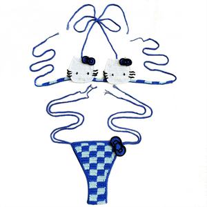 ชุดบิกินี่ถักโครเชต์สีชมพูลายการ์ตูนทำมือ Carnival แบบดันทรง ชุดว่ายน้ำผู้หญิง 2 ชิ้น แบบ Thong ด้านหน้า - Product Image 4