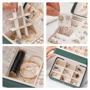 Portable Jewelry <b>Storage</b> <b>Box</b> Travel Organizer Jewelry Case Leather <b>Storage</b> Earrings Necklace Ring Jewelry Organizer Display - Product Image 3