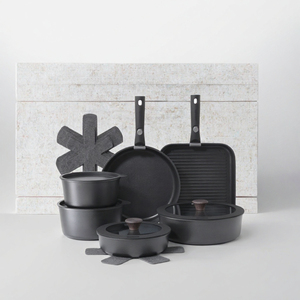 Nuevo juego de ollas y sartenes <span class=keywords><strong>Anita</strong></span> de 24 piezas de aluminio antiadherente con mango desmontable de baquelita, apto para estufa de gas, con tapas de vidrio, color negro. - Product Image 3