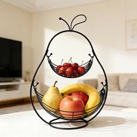 Nouveau design Panier à fruits en fer suspendu à 2 niveaux en forme de poire pour le rangement du pain sur table ou en garde-manger