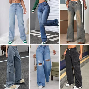 <span class=keywords><strong>Jeans</strong></span> anchos y holgados para <span class=keywords><strong>mujer</strong></span> al por mayor, transpirables, con efecto desgastado y pegatinas estilo High Street, de corte holgado y cintura alta. - Product Image 3