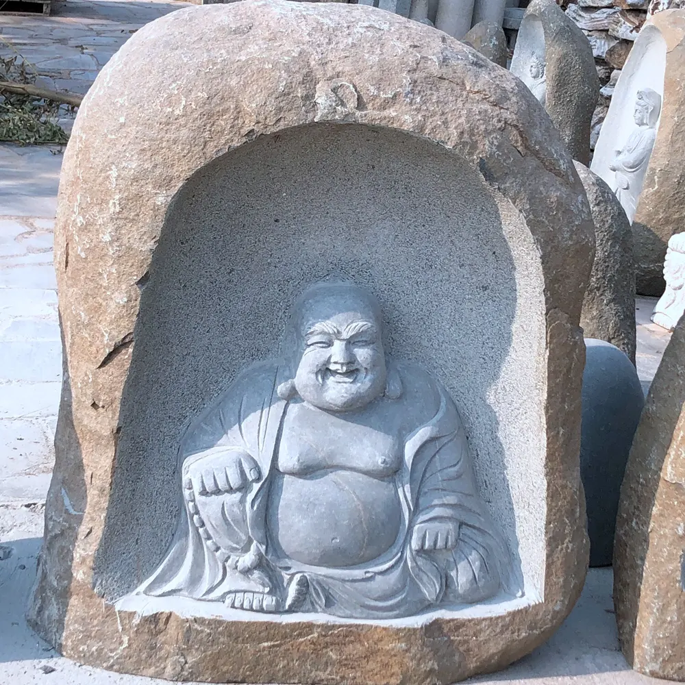 Patung Besar Ukiran Tangan Taman Alami Hitam Granit Agama Buddha Bodhisattva