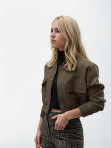 ผู้หญิงเสื้อแจ็คเก็ตแฟชั่นพร้อมกระเป๋าแจ็คเก็ตเสื้อแขน<span class=keywords><strong>ยาว</strong></span>ลําลองเก๋ปุ่มหญิงเสื้อแจ็คเก็ต - Product Image 3