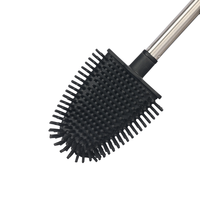 Brosse de toilette en acier inoxydable avec manche long et support en silicone pour salle de bain, maison et hôtel