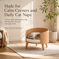Lit pour chat en bois massif moderne et écologique, avec coussin amovible et lavable, mobilier élégant pour chat d'intérieur, vente en gros