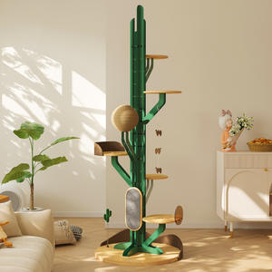 Condominio per Gatti Nordico a Forma di Cactus, 6 Livelli, in Sisal, Grande, Artistico, in Legno Massello, Ecologico, Moderno, Salvaspazio, per Soggiorno, Albero per Gatti 201cm, in Cartone - Product Image 1