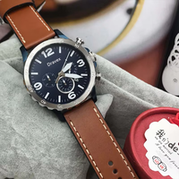 Jam Tangan Pria Kronograf Quartz Grosir 50MM Dial Besar Tanggal Tali Kulit Asli FS Sport Arloji Pria Relojes