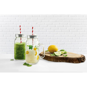 Set di 2 barattoli in vetro con manici e coperchi per bevande fredde - Product Image 2