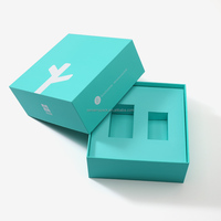 Boîte carrée rigide avec couvercle, en papier bleu, doublure en éponge, recyclable, écologique, emballage personnalisé avec logo pour usage cosmétique