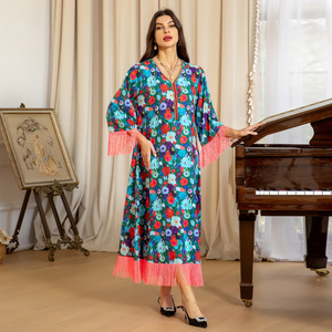 Robes longues à franges en laine AB366 Jalabiya Transfrontalière Arabe Nouvelles robes élégantes pour femmes imprimées bronzantes Dubai Robe musulmane - Product Image 4