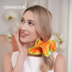 Chasesun Chouchou en satin coloré, grand motif floral carré, accessoire de mode décontracté pour queue de cheval - Product Image 3