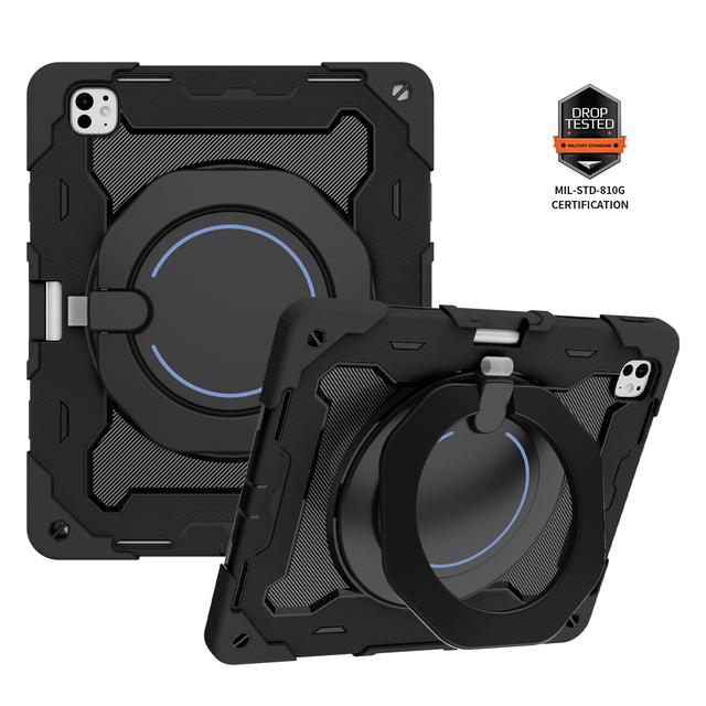 Shockproof Case for IPad Pro 13 M4 2024 360 Rotatable Stand Tablet Cover with Screen Protector Hand Strap