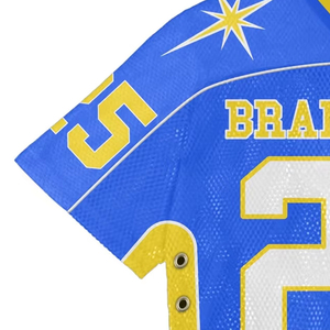 Maillot de football en maille bleue pour femme, col en V, motif étoile, dentelle latérale à œillets, crop top à manches courtes, vêtements de sport, streetwear - Product Image 3