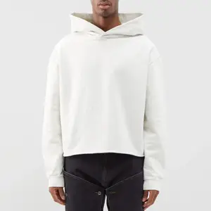 Huilin Kleding Fabriek Oem Aangepaste Cropped Hoodie Mannen Effen Kleur Blanco Katoen Hoodie Custom Custom Rand Rauwe Zoom Hoodie