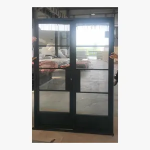 New Construction Minimal Design Matte Black Slim Frame Panel Grill Steel Double Swing Door Metal Grill Designs