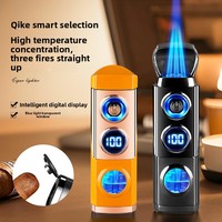 Briquet créatif à trois flammes directes, flamme bleue, spécifique aux cigares, à concentration de flamme, en métal, coupe-vent, affichage numérique, gaz-électrique