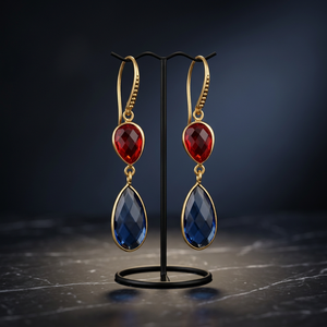 Wholesale Vintage Gold Plated Pear Tanzanite Quartz <b>Garnet</b> Gemstone Long Hook Dangle <b>Earrings</b> Handmade Wedding Party Gift - Product Image 3