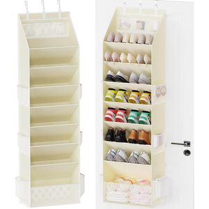 Over The Door <b>Shoe</b> Organizer 7 Pockets Hanging Closet <b>Storage</b> Beige Fabric For <b>Shoes</b> Behind Doors On Walls - Product Image 1