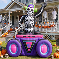 Squelette DJ gonflable pour Halloween, décoration de squelette gonflable avec lumière LED pour la décoration de fête d'Halloween en extérieur, cour, jardin