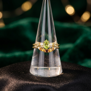 Bague pour femme en argent S925 plaqué or 14 carats, sertie de saphir vert naturel, péridot, citrine, grenat et zircone cubique - Product Image 3