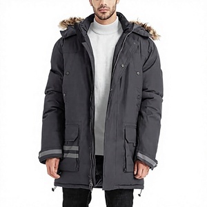<b>Men's</b> <b>Long</b> Hooded <b>Jacket</b> With Fur Trim Windproof Thick Winter Casual Outerwear Polyester Wadding Zipper - Product Image 1