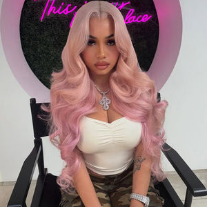 Peluca de <span class=keywords><strong>Cabello</strong></span> Humano Virgen con Frente de Encaje, Ondulado, Color <span class=keywords><strong>Rosa</strong></span> <span class=keywords><strong>Pastel</strong></span> Claro, 13X6 13X4, Sin Pegamento, Pre-Arrancada, 613, Venta al Por Mayor - Product Image 3