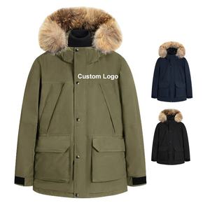 Parka de plumón de pato y ganso tejida para hombre, Abrigo acolchado grueso con contenido de plumón 90% con capucha de piel, método de impresión de demanda personalizada - Product Image 1