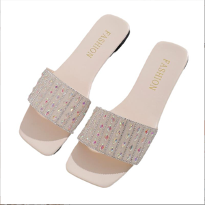 6030 nouveau petit Style parfumé tête carrée décontracté un mot chaussures pour femmes grande taille couleur diamant fond plat Cool pantoufles - Product Image 6