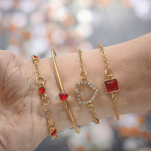 Juego de 4 Brazaletes de Zirconia en Forma de Corazón, Ajustables, Chapados en Oro, Joyería con Dijes de Aleación para Mujer, ORIGINAL - Product Image 2