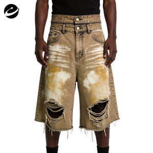 Pantalones Cortos de Mezclilla para Hombre XUCHANG, Diseño Personalizado OEM, Doble Cintura, Lavados, Desgastados, con Bajo sin Rematar, Estilo Vintage, 100% Algodón, Corte Holgado - Product Image 2